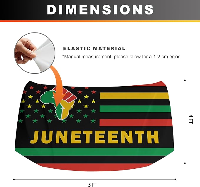 Juneteenth Flag Car Hood Cover - 4x5 Feet Car Bonnet Banner | Universal Fit, Elastic Polyester, Stretchable