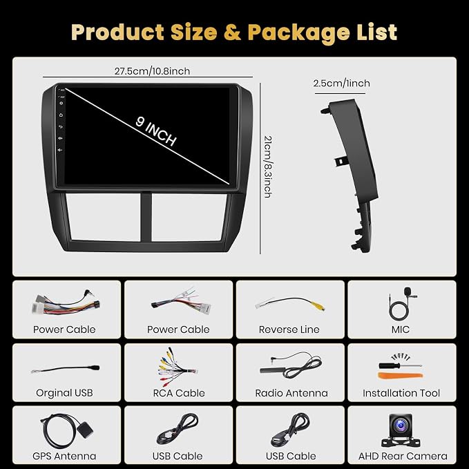 8 Core 4+64GB Android 15 Car Stereo for Subaru Forester Impreza WRX 2008-2012, 9 Inch IPS Touchscreen Wireless Carplay Car Radio 32EQ DSP FM RDS GPS Navigation 5G WiFi 59UI SWC Backup Camrea