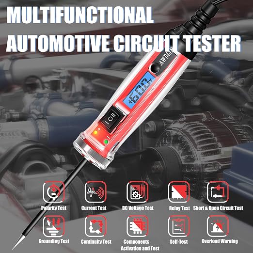 AWBLIN Automotive Test Light 3-72V DC Digital Light Tester with Voltmeter, Heavy Duty Auto Ciruit Tester with LCD Backlight Display and Power Circuit Probe Tester
