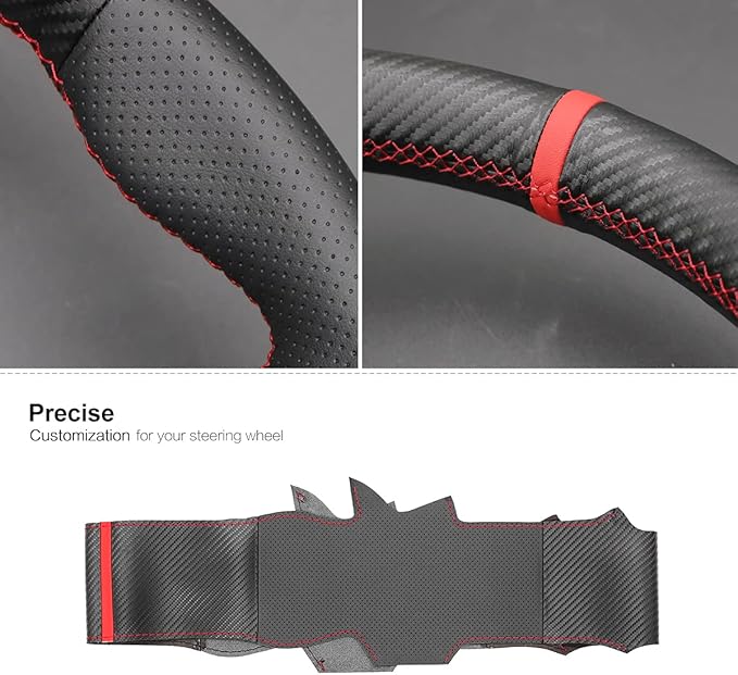 MEWANT Car Steering Wheel Cover for Toyota Hilux/Fortuner Hand Stitch Carbon Fiber&Genuine Leather Car Steering Wrap