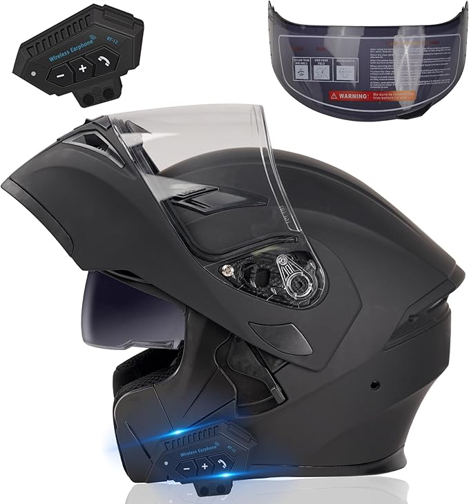 Bluetooth Motorcycle Helmet,Modular Motorcycle Helmet with Bluetooth,DOT Approved Dual Visor Full Face Flip up Bluetooth Integrated Motorcycle Helmets for Adults Men Women