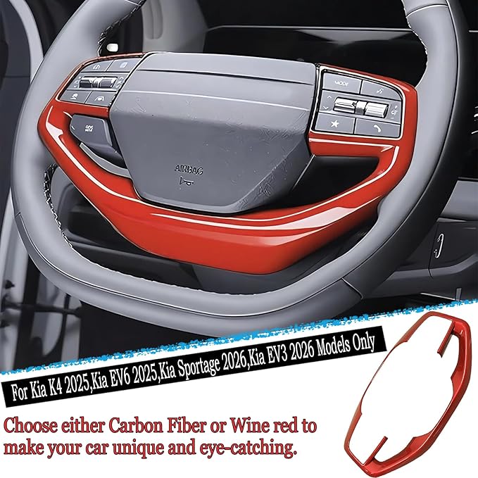 Steering wheel button frame,For Kia K4 2025,Kia EV6 2025,Kia Sportage 2026,Kia EV3 2025 2026 - ABS wine red Steering Wheel Frame Cover Steering Wheel Button Wrap Accessories（NOT FIT GT-Line Model）
