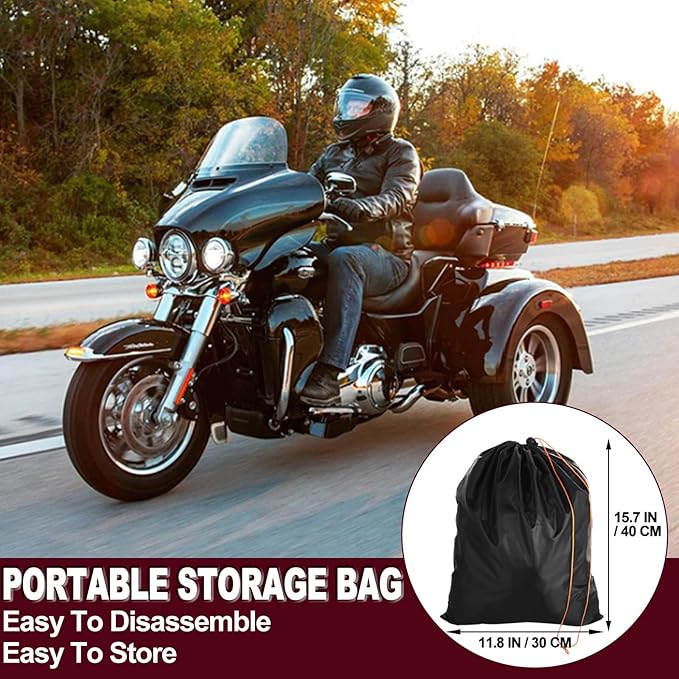 Trike Motorcycle Cover, Waterproof Outdoor Storage Cover for 3-Wheel Motorcycles, Heavy Duty 420D Oxford Fabric Shelter with Zipper for Antenna, Rain Snow Protection