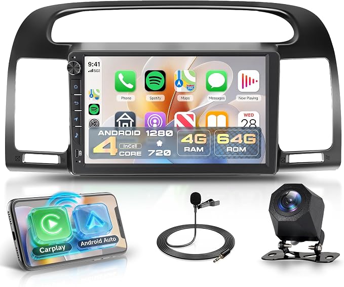Rimoody 4G+64G Android 15 Car Stereo for Toyota Camry 2000-2006, 9 Inch Incell Touchscreen with Physical Buttons, Wireless CarPlay Android Auto GPS WiFi Bluetooth FM RDS EQ SWC Type-C Backup Camera