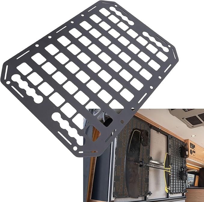 Molle Panel for Truck, 432 x 311 x 2mm Aluminum Side Bed Storage Panel Cargo Storage Organizer Tools Rack for Sedans SUVs Pickups RVs Trailers, Accessories