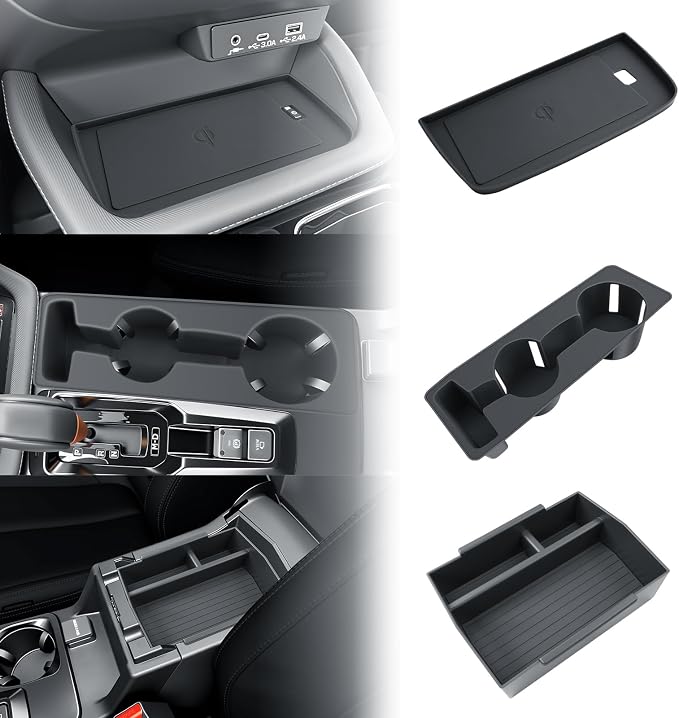 BIBIBO 3Pcs for New 2026 Subaru Forester Center Console Organizer 2026 Subaru Forester Console Armrest Tray+Cup Holder +Wireless Charging Mat Forester Insert Organizer (Not for 2025 Forester)