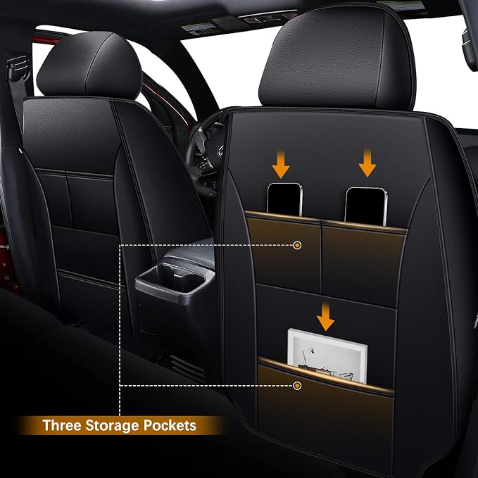 IKABEVEM Fit for Toyota Tacoma Seat Covers 2026 2025 2024 4th Gen Front | Faux Leather SR5 TRD Sport TRD Off-Road SR Double Crew Cab(Front Pair Only)