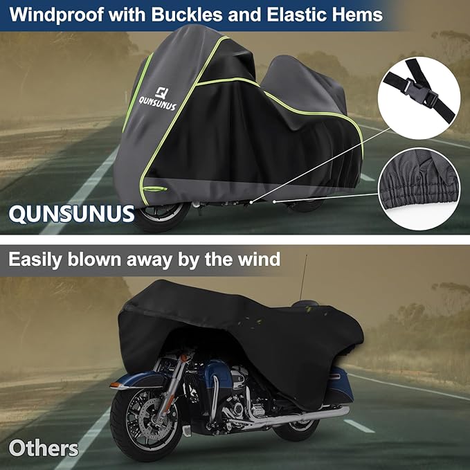 QUNSUNUS Motorcycle Cover for Ultra Limited,Road Glide Limited,Gold Wing,Road Master with Vent Holes and Lock Holes for Wind, Sun, UV and Dust Protection