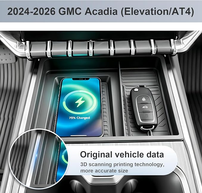 SKTU for 2024 2025 2026 GMC Acadia Center Console Organizer for 2024 2025 2026 GMC Acadia (Elevation/AT4) Front Console Tray 2024 2025 2026 Acadia Accessories ABS Durable Insert Tray (Not for Denali)