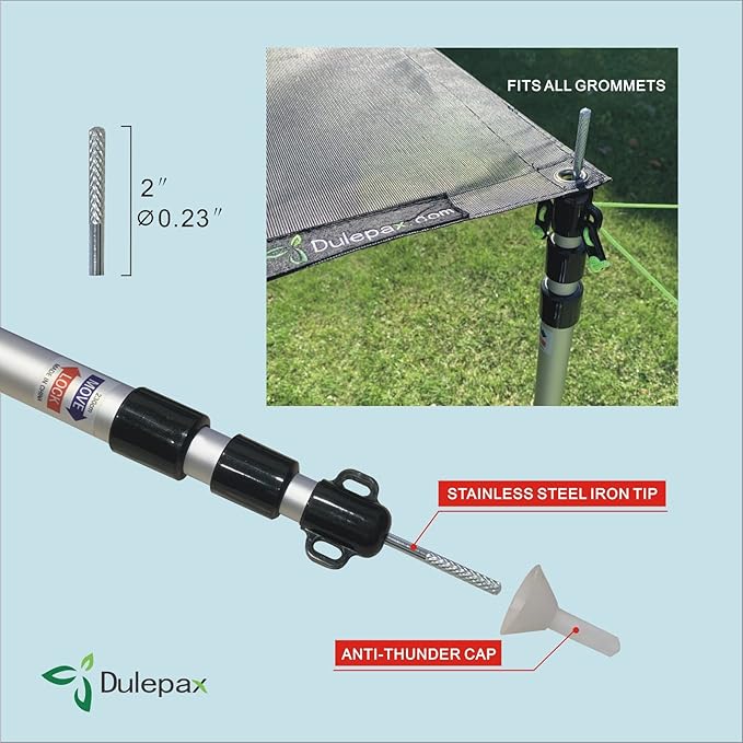 Dulepax RV Awning Sun Shade Poles. Set of Two, Adjustable Aluminum Rods for RV Awning Shade Screen.Expand The Rest Space or Park Vehicles.Comes with 4 Ground Nails,4 Wind Ropes.
