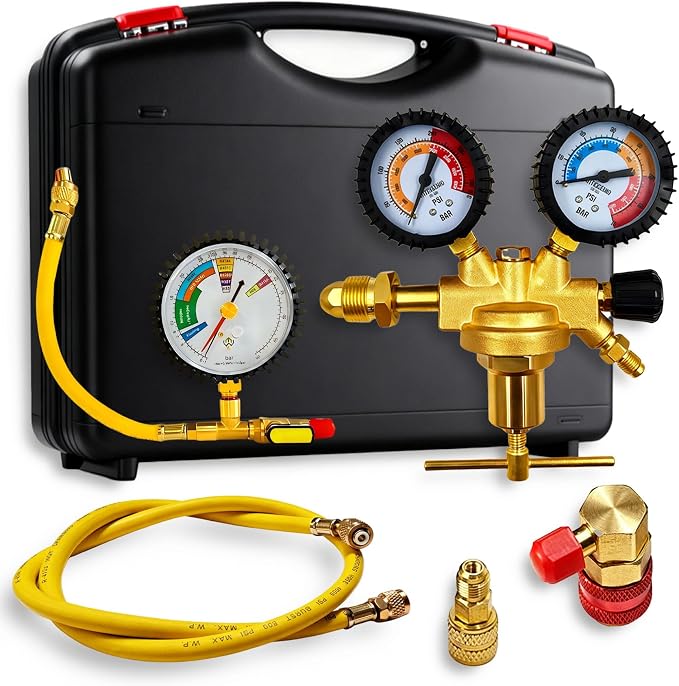 53010 Automotive/HVAC Pressure Tester Kit, Nitrogen Pressure Testing Tools, Includes 53001 Nitrogen Pressure Regulator, Leak Testing Adapter 53042, Charging Hose, R134a Adapter, R410A Adapter