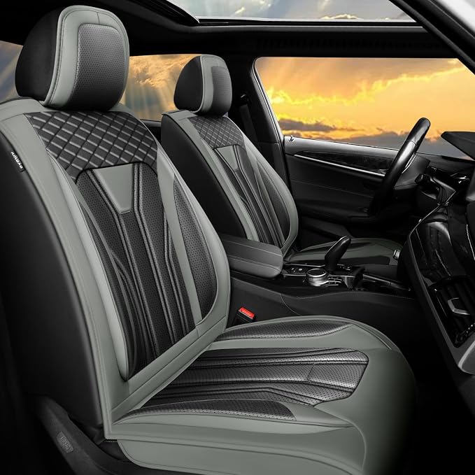 Fit Colorado Car Seat Covers Premium Leather for Chevrolet/Chevy Colorado 2016-2026. Waterproof， Breathable, Scratch-Resistant & All-Weather Seat Cushion Protector (Full Set, Gray&Black)