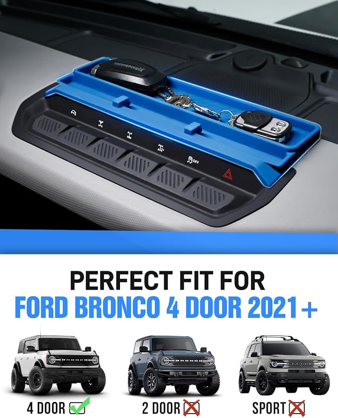 ROADER Bronco Center Console Organizer Compatible with 2021-2025 New Ford Bronco Interior Accessories, Dashboard Insert Tray Storage Box with Phone Holder Dash Organizer - Blue