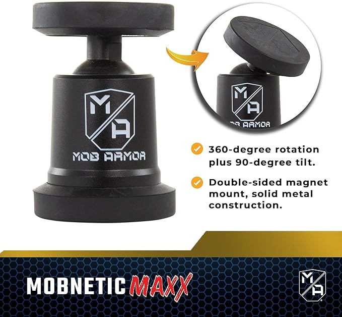 Mob Armor MobNetic Maxx - USA Assembled Magnetic Phone Holder for Car, Magnetic Car Phone Mount, 90-Degree Tilt, 360-Degree Rotation, Aluminum Metal, Compatible with iPhone & Android - Gunmetal