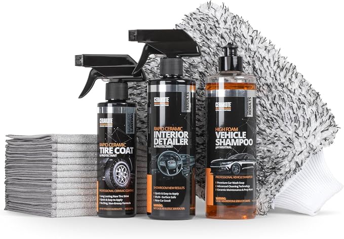 Cerakote Foundation Bundle - Exterior Wash & Ceramic Protection Kit with Microfiber Towels - At-Home Car Wash and Detailing Set - Easy Ceramic Protection for Vehicle Interior and Tires