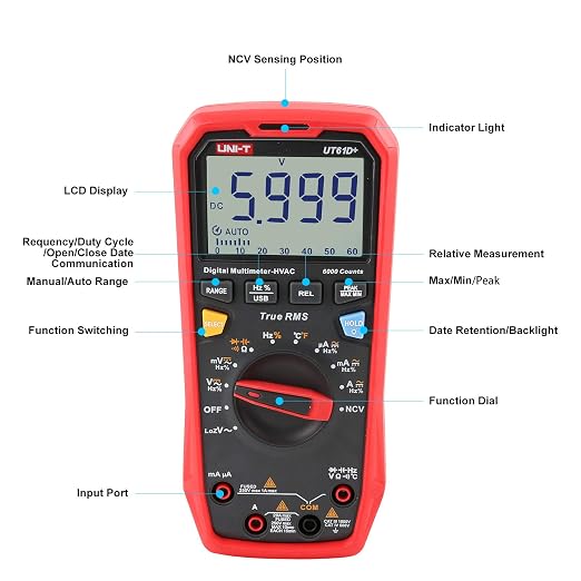 UNI-T UT61D+ Digital Multimeter True RMS AC/DC Voltage Current Resistance Capacitance Tester
