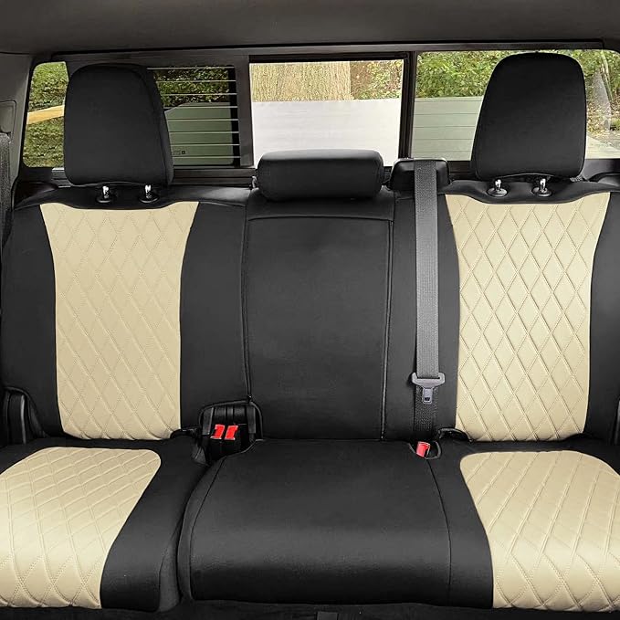 FH Group Custom Fit Car Seat Covers Specifically Made for 2019-2023 GMC Sierra 1500 2500HD 3500HD SLT AT4 Denali - Ultraflex Neoprene Water Resistant Automotive Seat Covers - Full Set Beige