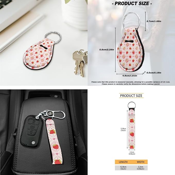 Strawberry Print 18Pcs Car Seat Cover Full Set for Women Cute Front and Back Car Seat Covers with Headrest Covers Steering Wheel Cover Seatbelt Pads Center Console Pad Cup Coasters
