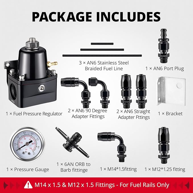 EVIL ENERGY Fuel Pressure Regulator 6AN EFI Bypass Return Adjustable (30-70PSI), Black