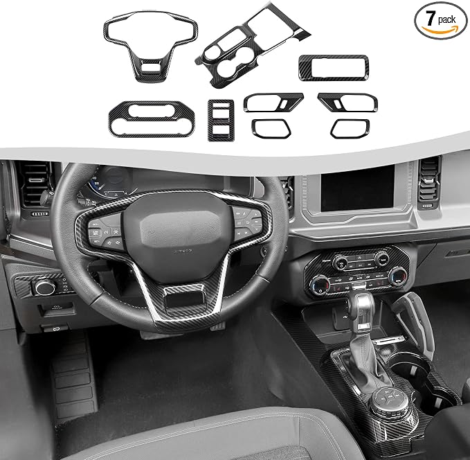 9PCS Full Set Interior Trim Kit Fit for Ford Bronco 4 Door, 2021-2024 Center Console Gear Shift Panel, Inner Door Handle Trim (Carbon Fiber)