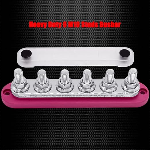 6 x M10 (3/8") Studs Power Distribution Block Bus Bar 12V, Ampper 7" HD 300A Marine BusBar Battery Distribution Block W/Cover for Car Boat Solar (Red)
