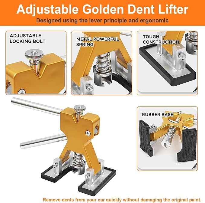 97pcs Dent Puller Kit, Paintless Dent Removal Kit for Dent Repair, Car Dent Repair Kit with Golden Lifter, Bridge Puller, Slide Hammer T-Bar, Car Dent Puller for Car Refrigerator Door Ding Repair 1 | Repair car dents