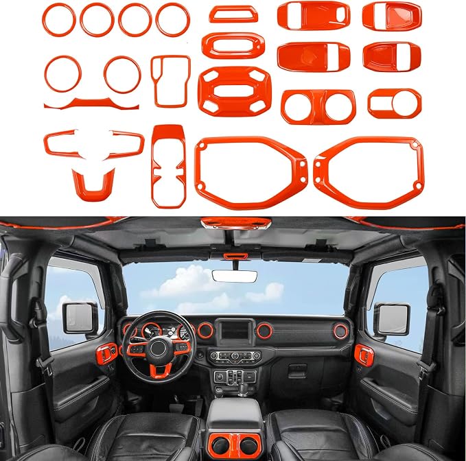 Barong for Jeep Wrangler JL JLU Gladiator JT 2018-2023 Accessories Interior Decoration Steering Wheel Gear Cup Holder Door Panel AC Air Vent Reading Light Cover 23PCS Full Set (Orange)