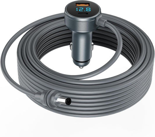 Starlink Mini Cable 12V-48V,Starlink Mini Car Adapter with Digital Display,Cigarette Lighter Adapter with USB C PD 40W& USB A 35W Ports for Trucks and Cars(16.4FT)