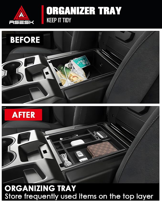 For 2019-2026 Chevy Silverado/Sierra 1500& 2020-2026 Silverado 2500HD 3500HD (Split-Bench Folding Seat) Center Console Upper Center Console Organizer ABS Materials