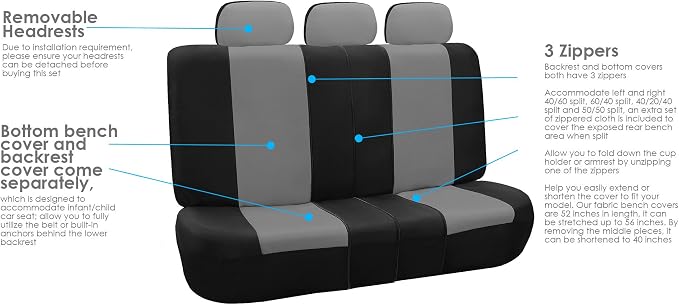 FH Group FB065115 + F11306 Classic Khaki Seat Covers (Gray) Full Set – Universal Fit for Cars Trucks & SUVs