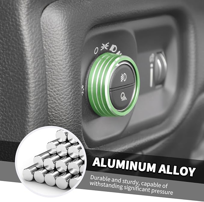 Jimen for Ram Center Console Knob Covers, 7PCS AC Air Conditioner Audio Volume Button & Headlight Switch & 4WD Shifter Knob Ring Trim Fit for Dodge Ram 2018-2025 (Green)