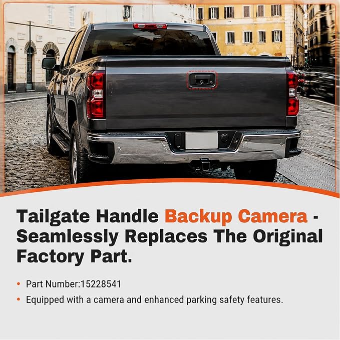 Tailgate Handle Backup Camera Replacement for 1999-2006 Chevy Silverado GMC Sierra 1500/2500/3500 HD - Waterproof Rear View Camera, Replaces OEM #15228541