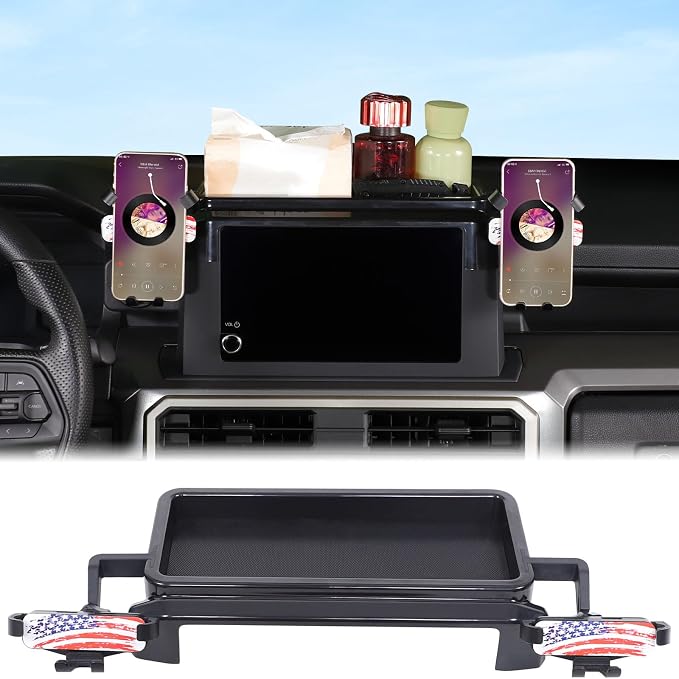 Car Center Console Dash Storage Tray With Phone Holder Compatible with Toyota Tacoma 2026 2025 2024, Dashboard Organizer Tray Mobile Phone Mount Storage Box Insert Accessories, Only Fit 8-inch Screen