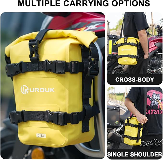 6-8L Waterproof Motorcycle Bumper Bag Motor Crash Bar Bag Side Frame Pannier Bag with Shoulder Strap - Essential Riding Gear for Motorcycles, Yellow