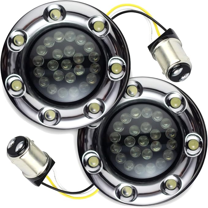 Eagle Lights 2 Inch Bullet Front Infinity Beam LED Turn Signals w/Running Light Ring Covers for Harley Davidson - Chrome / 1157 Base