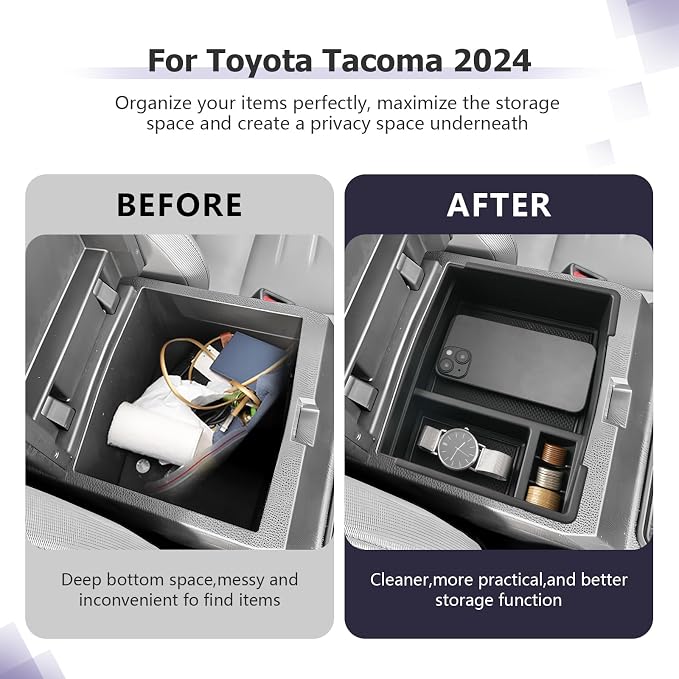 LUWU 2025 2026 Tacoma Center Console Organizer Fit for 2024 2025 2026 Tacoma Accessories Armrest Storage Box Armrest Organizer Insert Tray Armrest Console Organizer (Black)