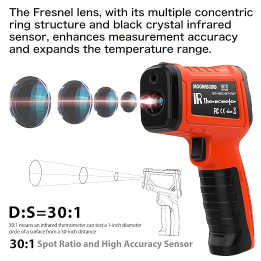 -58°F to 2732°F Infrared Thermometer Gun, Industrial 50:1 Ratio | Built for Kilns, Furnaces & Metal Processing • 13-Point Laser Guidance • MIN/MAX/AVG/DIF Analysis
