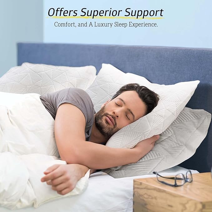 BETU Cooling King Size Pillow, Shredded Memory Foam Cool Pillow for Hot Sleepers, Adjustable Firm Soft Support Bed Pillows Perfect for Back Neck Pain and Side Sleeping with Pillows Case Cover, White