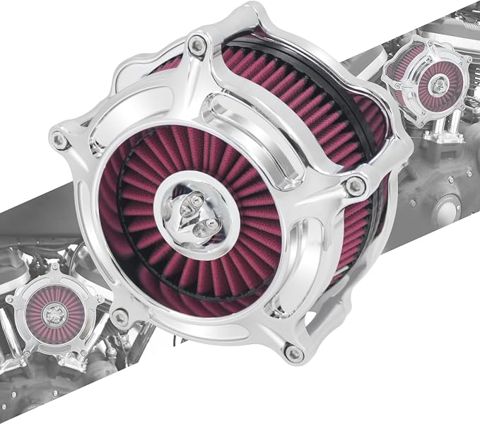Air Cleaner Filter Aluminum Fit for Harley Touring Road King Street Glide Softail Sportster Dyna (Chrome Housing Red Element, A For Sportster XL 04-22)