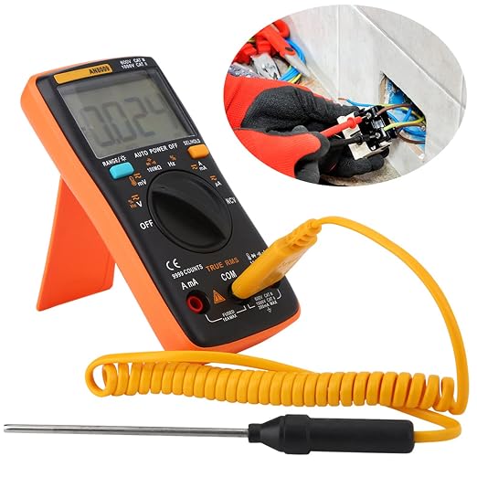 Digital Multimeter Tester AN8009 with Bag, Voltmeter Multimeter with Backlit LCD Display, Voltage Ammeter OHM Meter with 16 in 1 Multifunctional Test Line