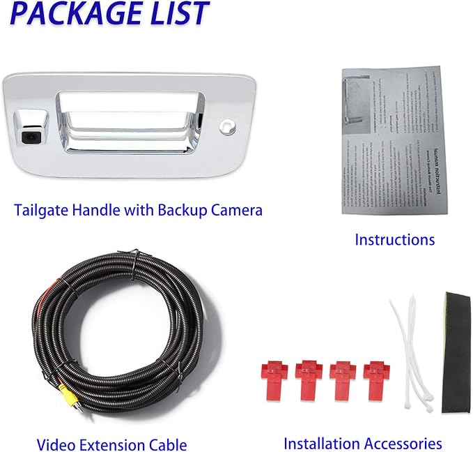 EWAY Tailgate Handle Backup Camera for Chevrolet Silverado GMC Sierra 1500 2007-2013 2500 3500 Heavy Duty 2007-2014 Waterproof Removable Guide Line Reversing Backing Cameras Chrome