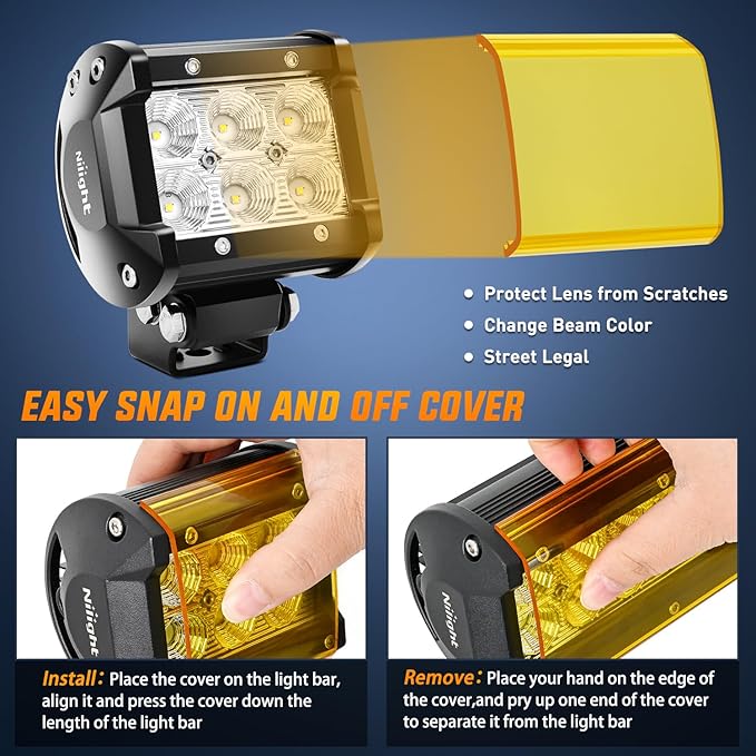Nilight LED Light Pod with Yellow Black Covers 2PCS 18W 1260LM Flood Off Road Lights Super Bright Driving Fog Boat Lighting Pods for Trucks Pickup Golf Cart SUV ATV UTV 4x4 Van Camper