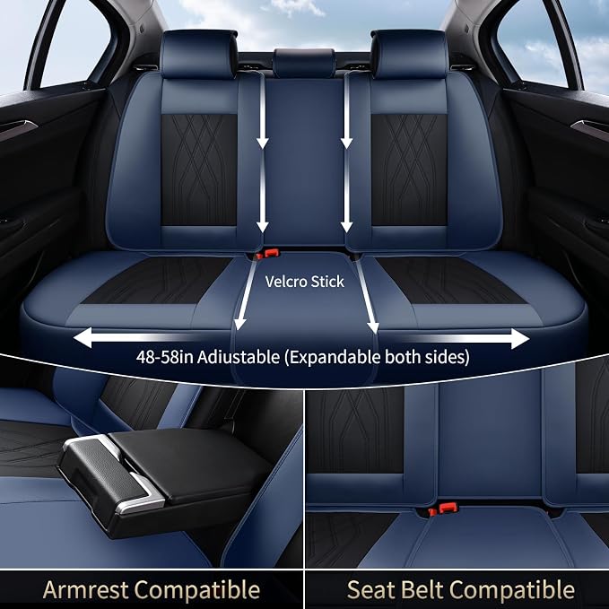 FLORICH Seat Cover Full Set Leather Car Seat Cover Front and Rear 5 Seats Full Coverage Seat Protector Waterproof Automotive Interior Cover Universal Fit for Most Car Truck SUV Decoration, Blue&Black