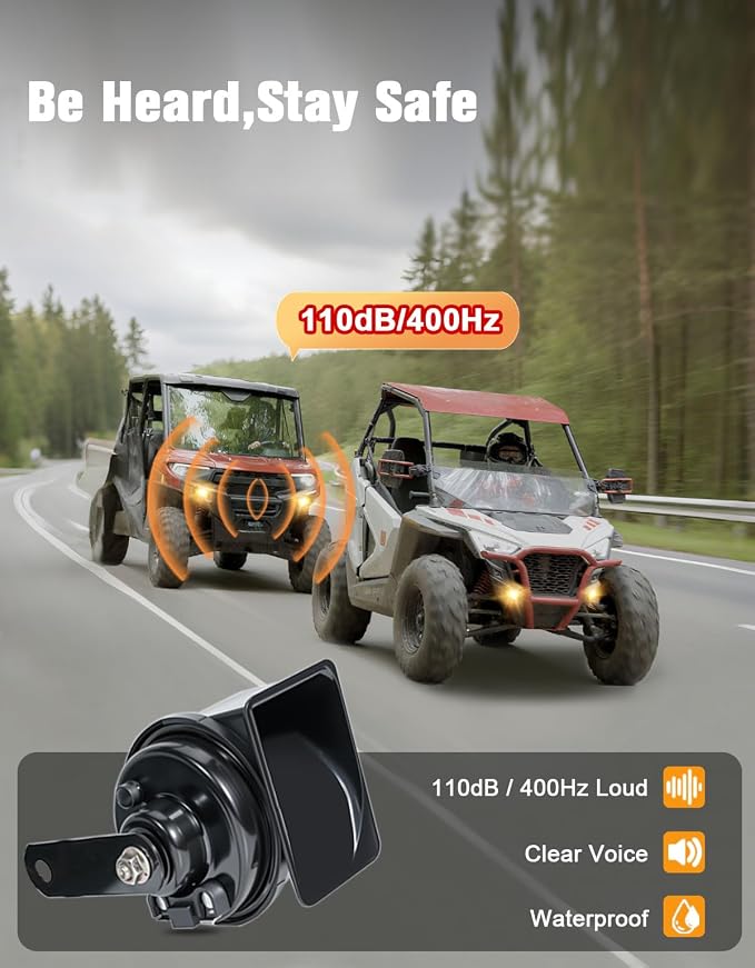 UTV Turn Signal Kit - 110dB Horn, and License Plate Holder w/Light, Pre-Wired, Plug & Play UTV Blinker Kit with Rocker Switch, Universal Street Legal Compatible with Polaris, Can-Am, CFMOTO