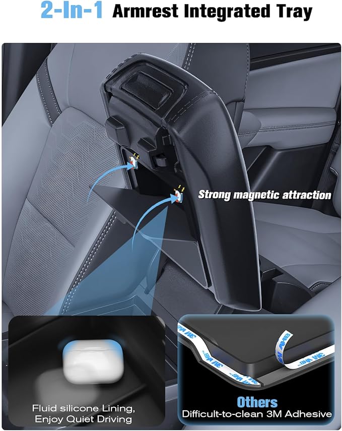 For 2023~2026 Chevy Colorado& GMC Canyon 2-in-1 Silicone Center Console Armrest Cover& Armrest Hidden Privacy Tray - [OEM Design& Friendly Liquid Silicone Rubber] - Thin Black