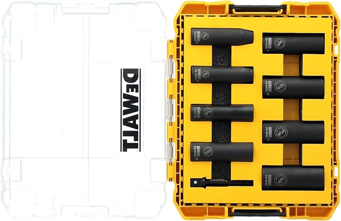 DEWALT Impact Socket Set, 3/8 Drive 9 Pcs Standard SAE Deep Socket Set, 6 point, 5/16 Inch to 3/4 Inch, Includes 1/4 inch Adapter (DWAFSFSET9)
