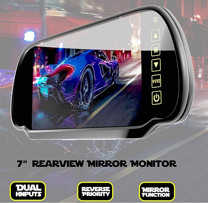 7 Inch TFT LCD Car Rearview Mirror Monitor, Widescreen Dash Cam Rear View Backup Camera Mirror with Touch Button, 2 Video Input, Vehicle Parking in-Mirror Monitor for Cars Trucks