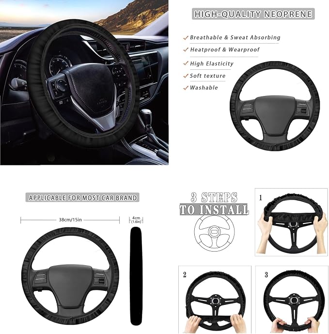 Ystardream Green Rose Car Seat Covers Full Set Washable for Car for Women Accessories with Steering Wheel Cover+Seat Belt Cover/Coasters+ Keychain,Universal Full Set 11-pcs