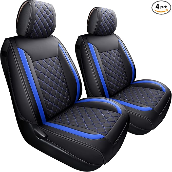 Tomatoman Tacoma Seat Covers Customized for 2005-2025 2026 Sport Extended SR V6 Crew Cab, Waterproof Faux Leather Car Cushions(2 PCS Front, Black-Blue)