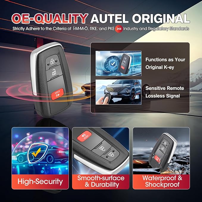 Autel MaxiIM IKEYTY8A3AL, 2026 Universal Key Fob Keyless Entry Replacement for Toyota, 3 Buttons OE-Quality, OBD Learning for 700+ Vehicles, 130FT Remote, Work with Autel Scan Tool KM100 IM508 IM608